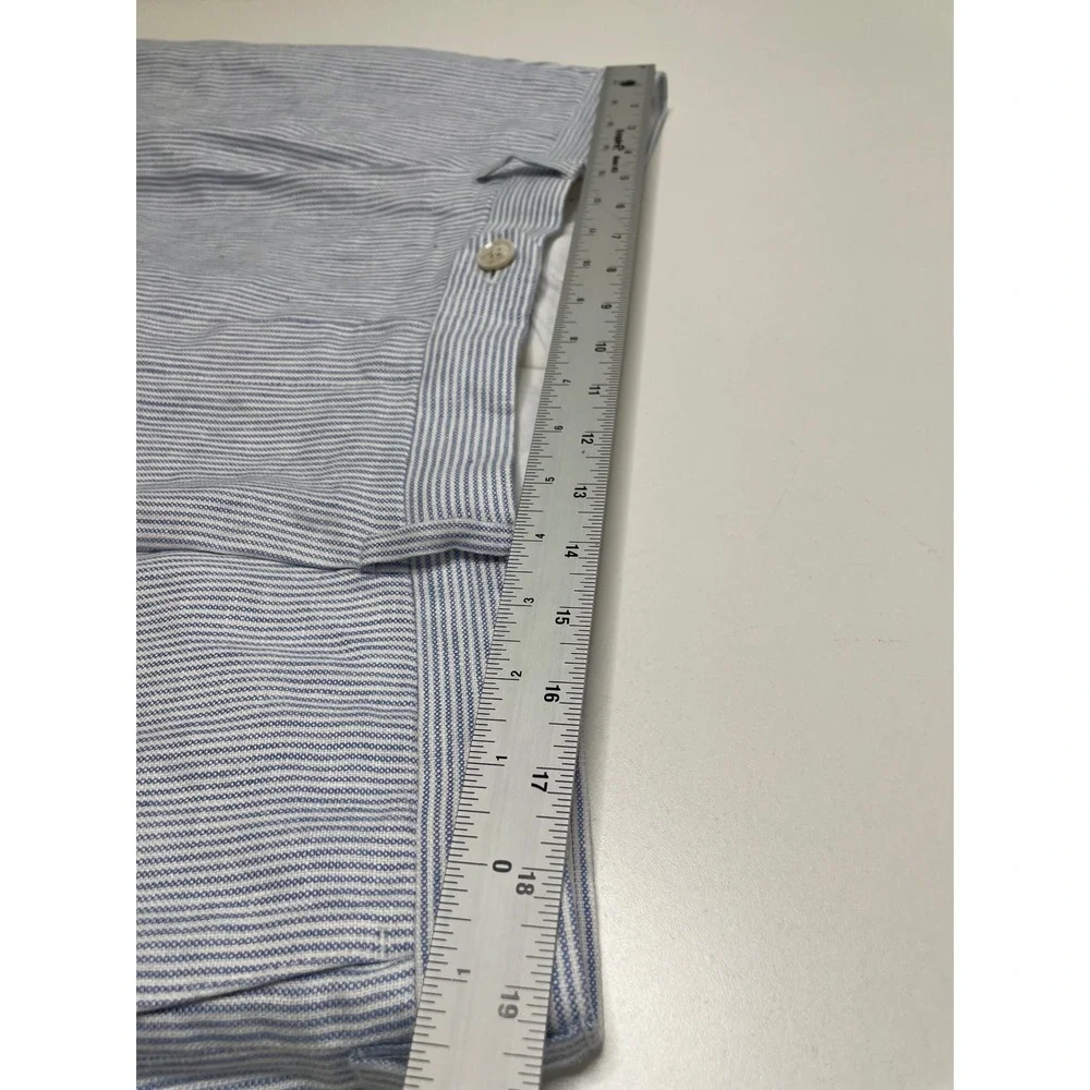 New Banana Republic Blue White Striped‎ Linen Pleated Trousers 38 Beach Coastal
